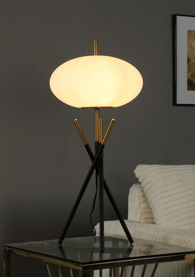 Layton White Orb Shade Tripod Table Lamp in Black – Modern Minimalist Lighting Accent