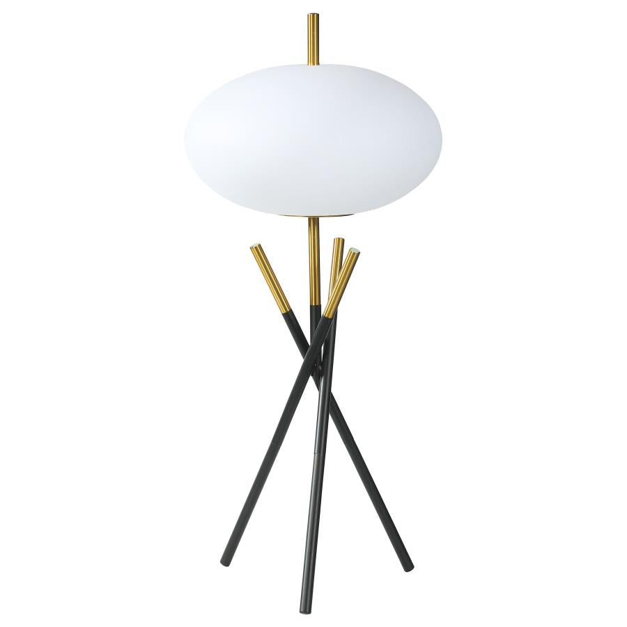Layton White Orb Shade Tripod Table Lamp in Black – Modern Minimalist Lighting Accent