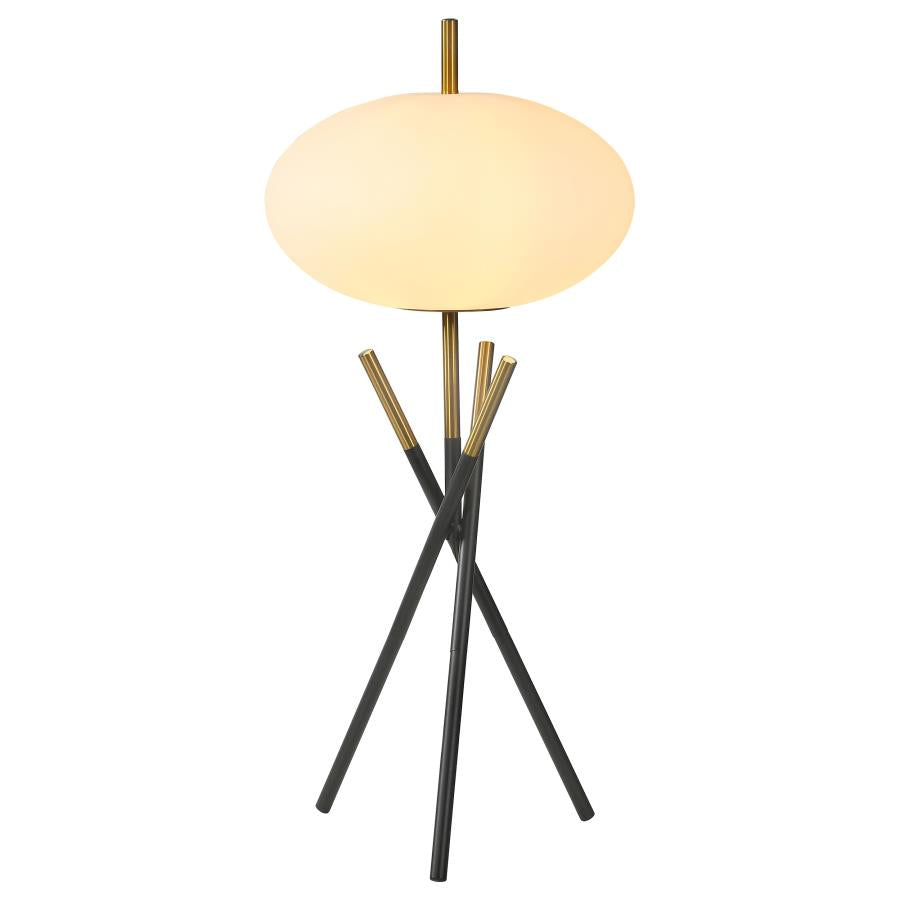Layton White Orb Shade Tripod Table Lamp in Black – Modern Minimalist Lighting Accent