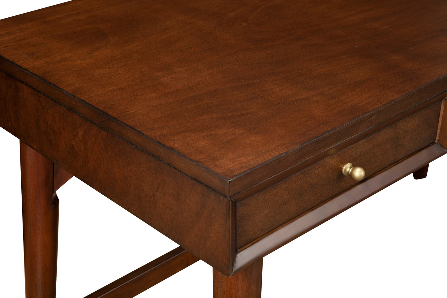 Flynn Large Desk in Rich Walnut - Mid-Century Modern Design with Three Felt-Lined Drawers and Elegant Tapered Legs for a Stylish Workspace