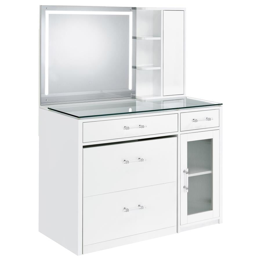 Flora 2-Drawer Vanity Set with LED Mirror in Black High Gloss – Modern Glam Makeup Station