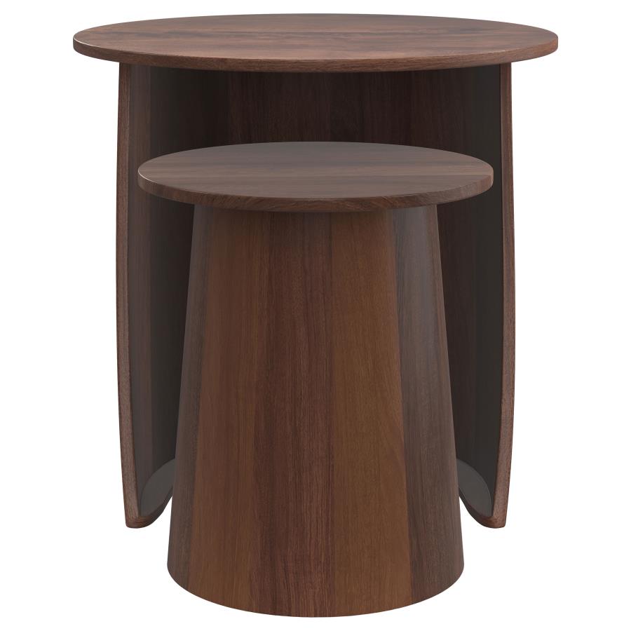 Yency 2-Piece Round Mango Wood Nesting Table Set in Dark Brown – Stylish & Space-Saving