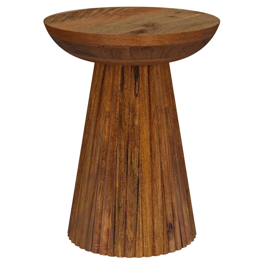 Aureo Round Solid Wood Accent Side Table β Wild Honey Finish for a Warm and Stylish Touch to Your Space