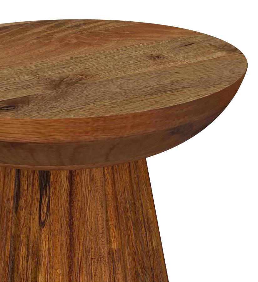 Aureo Round Solid Wood Accent Side Table β Wild Honey Finish for a Warm and Stylish Touch to Your Space
