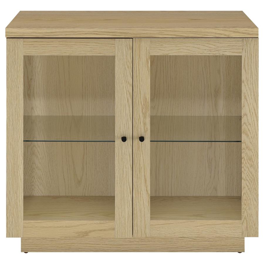 Tilbury 2-Door Light Oak Glass Front Display Cabinet - Modern Accent Storage