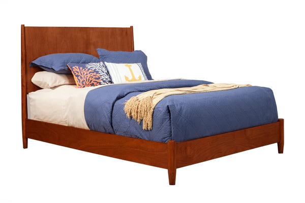 Flynn Acorn Panel Bed β Mid-Century Modern Elegance with a Rich, Warm Finish