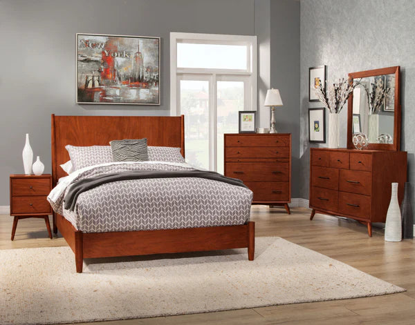 Flynn Acorn Panel Bed β Mid-Century Modern Elegance with a Rich, Warm Finish