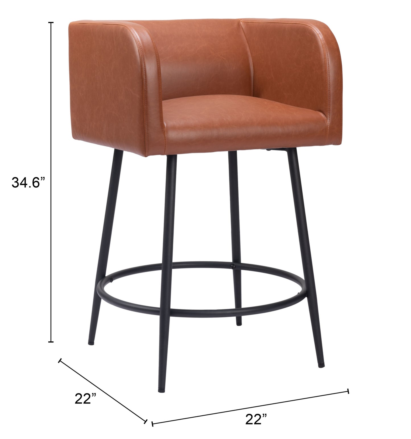 Horbat Counter Stool Set of 2 - Brown Modern and Comfortable Upholstered Stools for Contemporary Kitchens and Dining Areas