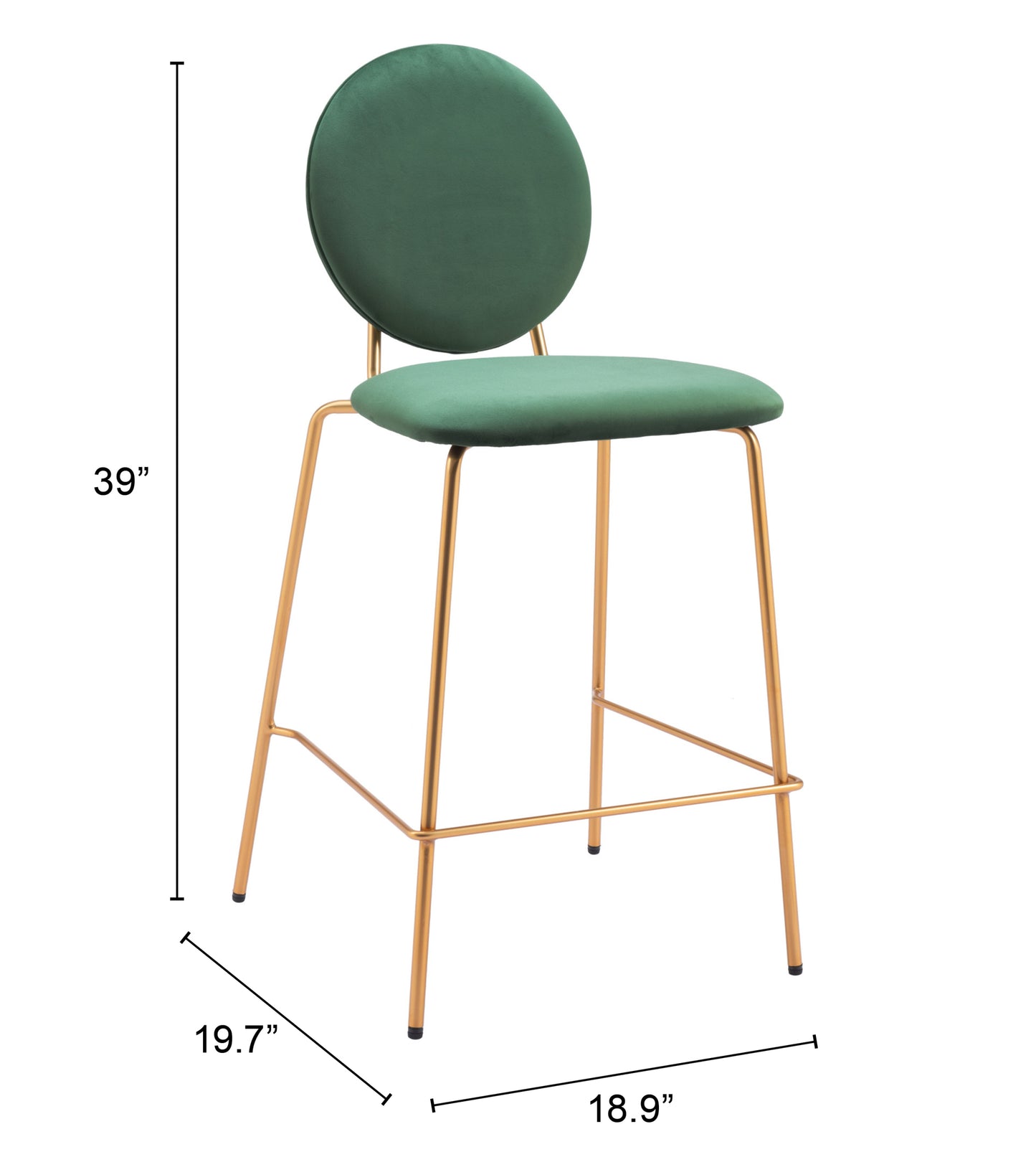 Odessa Counter Stool Set of 2 - Stylish Green & Gold Design for Modern Spaces