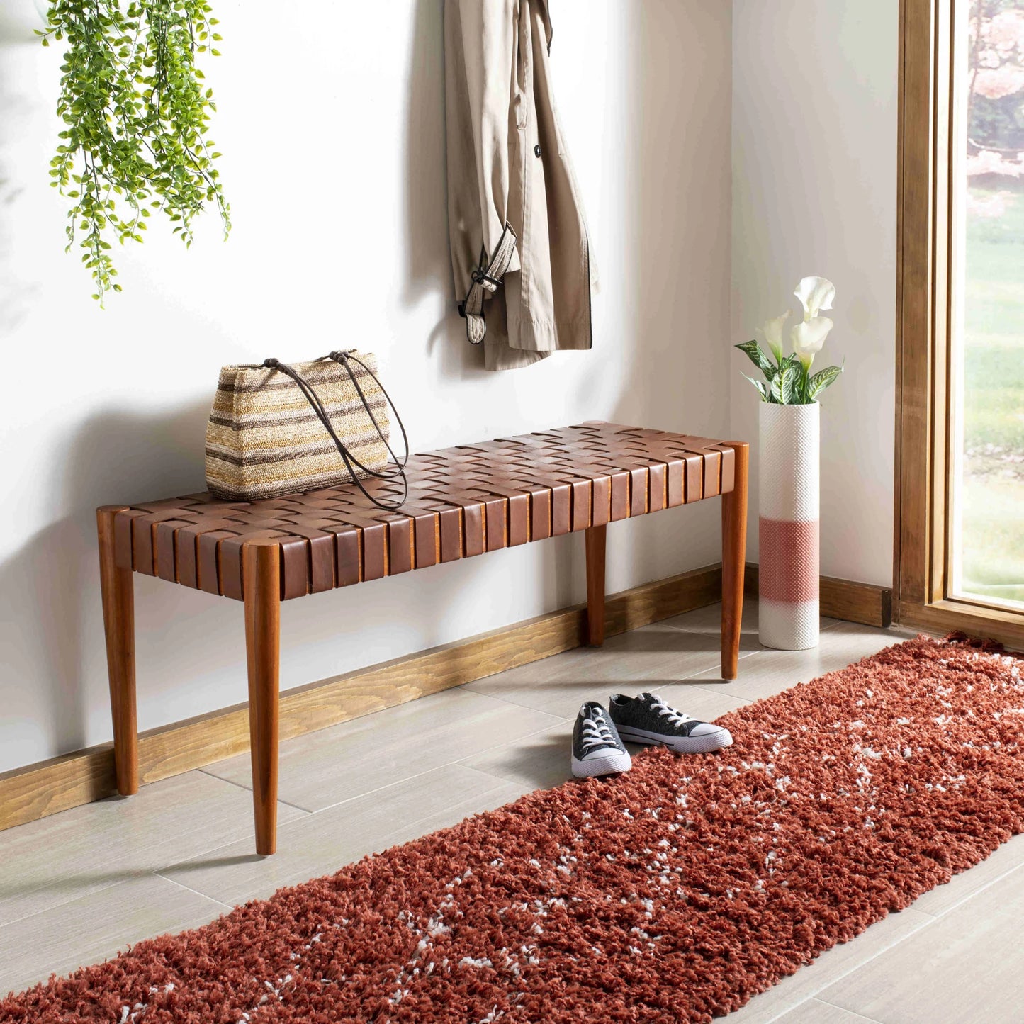 Amalia Leather Weave Bench - Chic and Contemporary Seating for Any Space