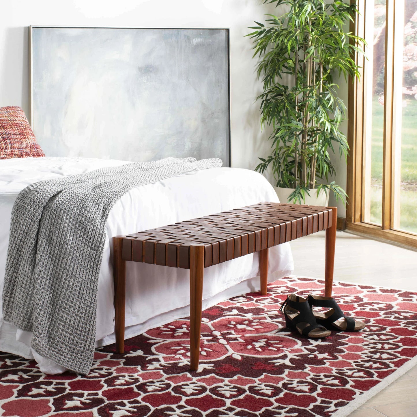 Amalia Leather Weave Bench - Chic and Contemporary Seating for Any Space