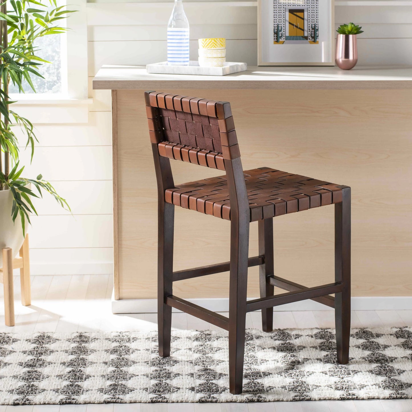 Paxton Woven Leather Counter Stool - Stylish and Comfortable Seating for Your Kitchen or Bar