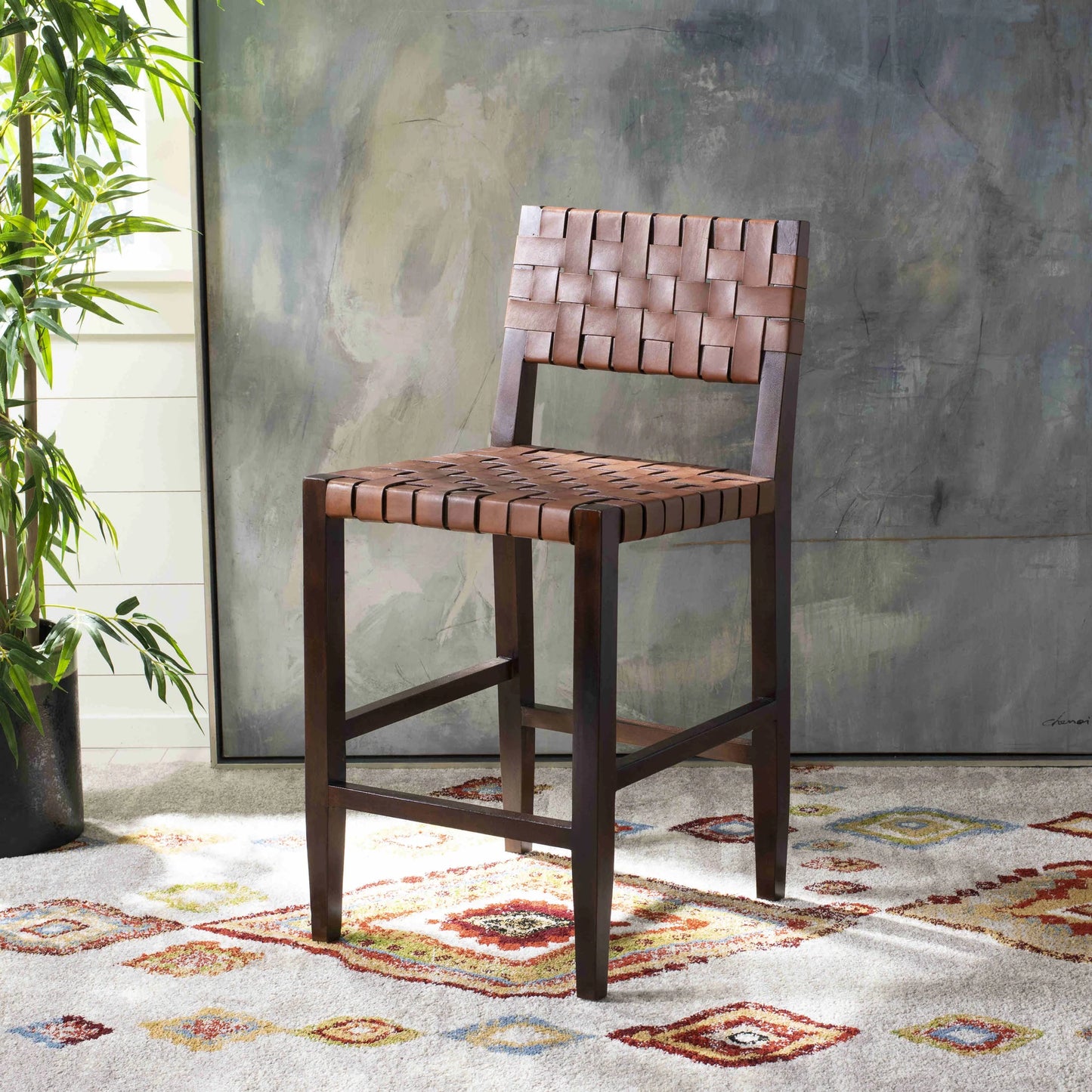 Paxton Woven Leather Counter Stool - Stylish and Comfortable Seating for Your Kitchen or Bar
