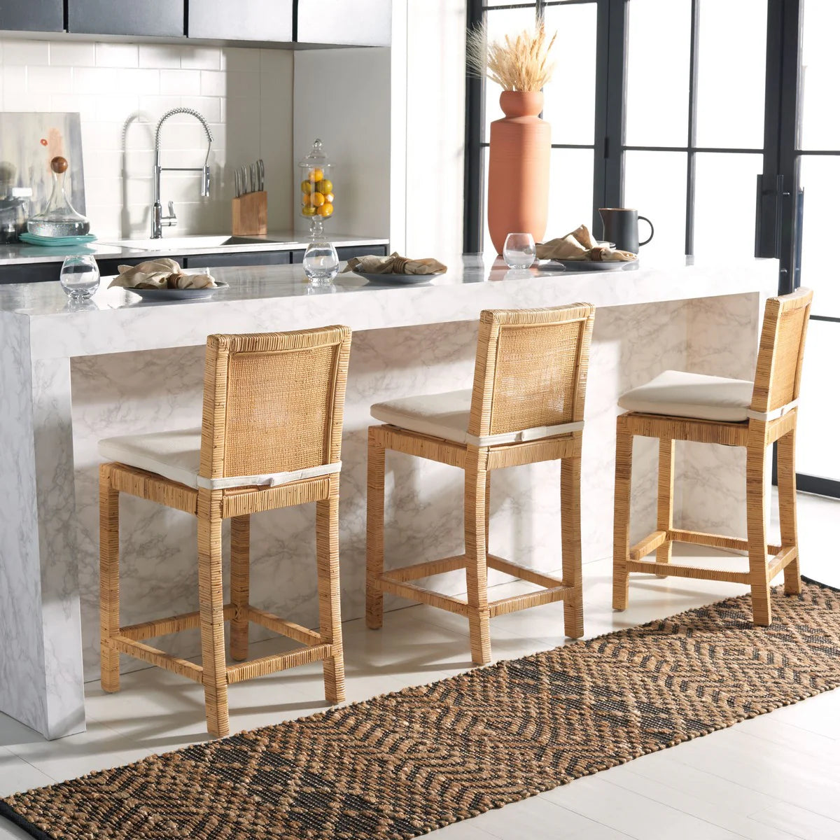 Tojo Cane Counter Stool with Cushion - Stylish and Comfortable Seating for Your Kitchen or Bar Area