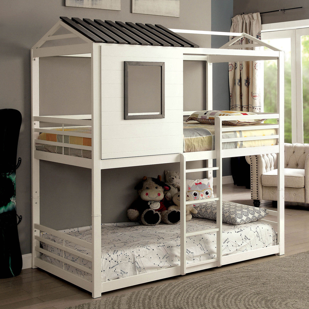 Stockholm White Gun Metal Bunk Bed