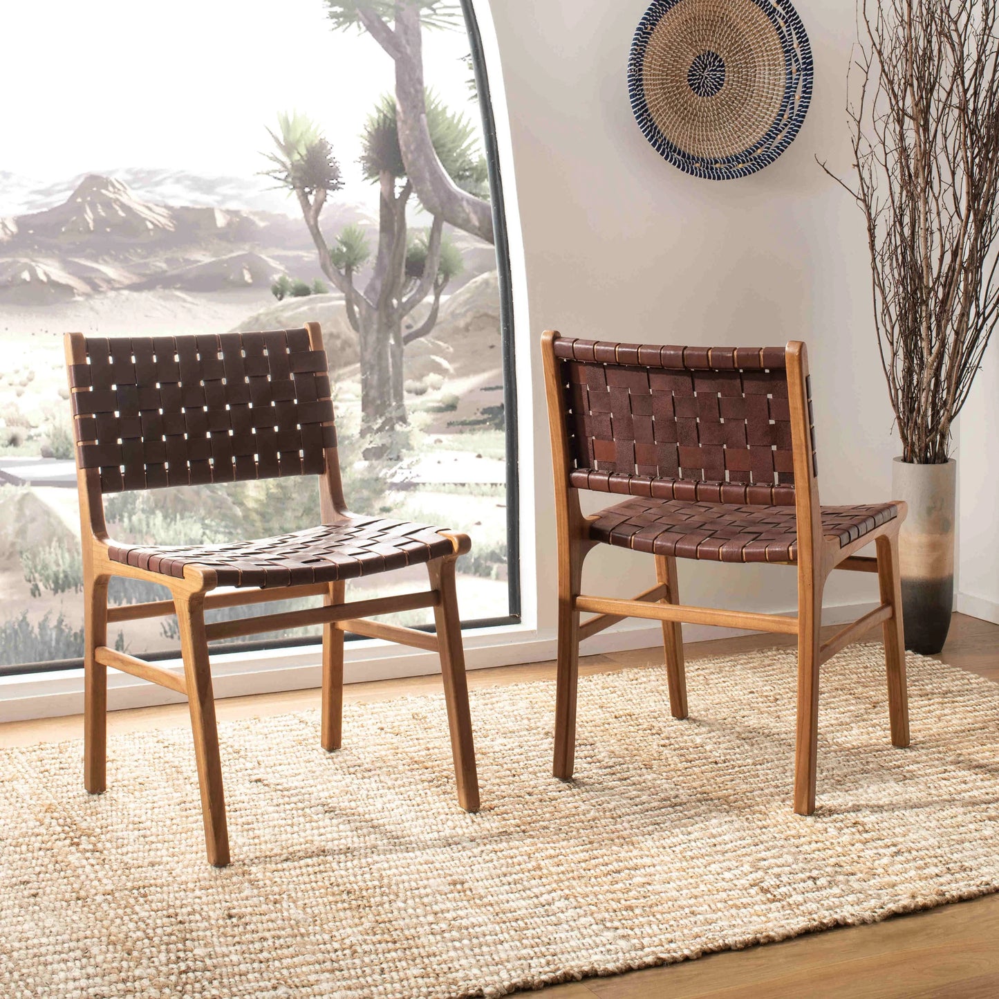Taika Woven Leather Dining Chair Set of 2 - Elegant and Durable Seating for Contemporary Dining Spaces