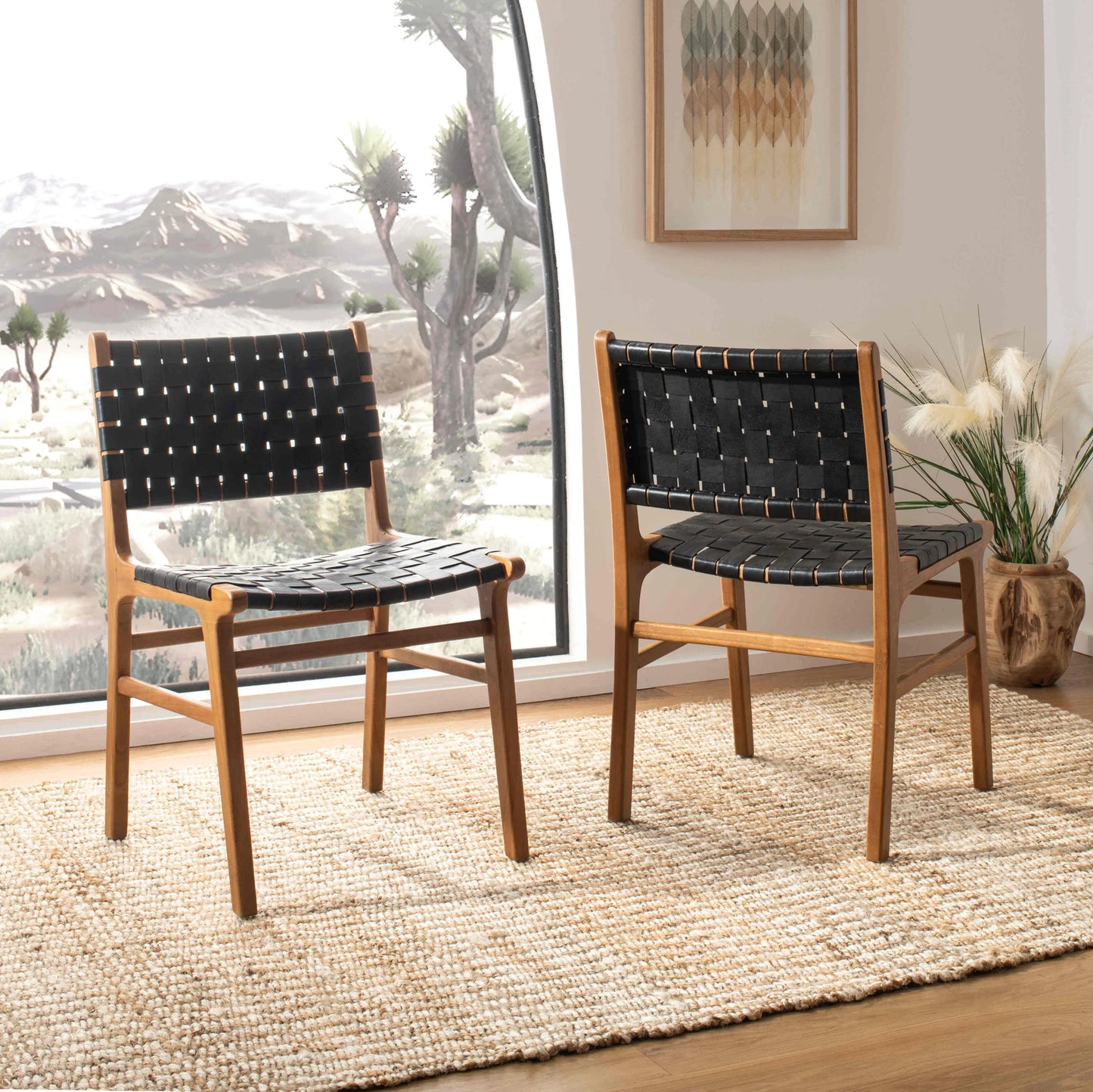 Taika Woven Leather Dining Chair Set of 2 - Elegant and Durable Seating for Contemporary Dining Spaces
