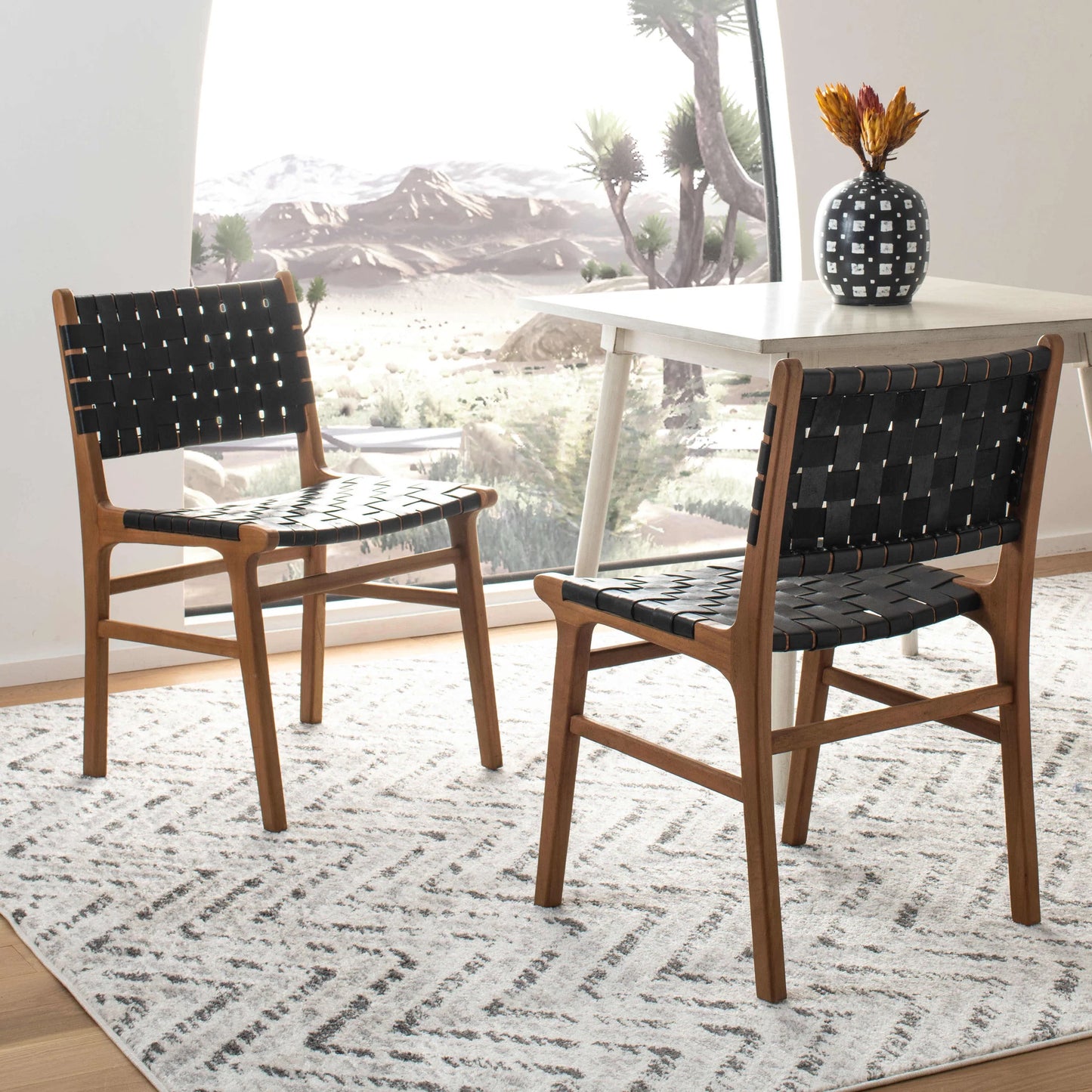 Taika Woven Leather Dining Chair Set of 2 - Elegant and Durable Seating for Contemporary Dining Spaces