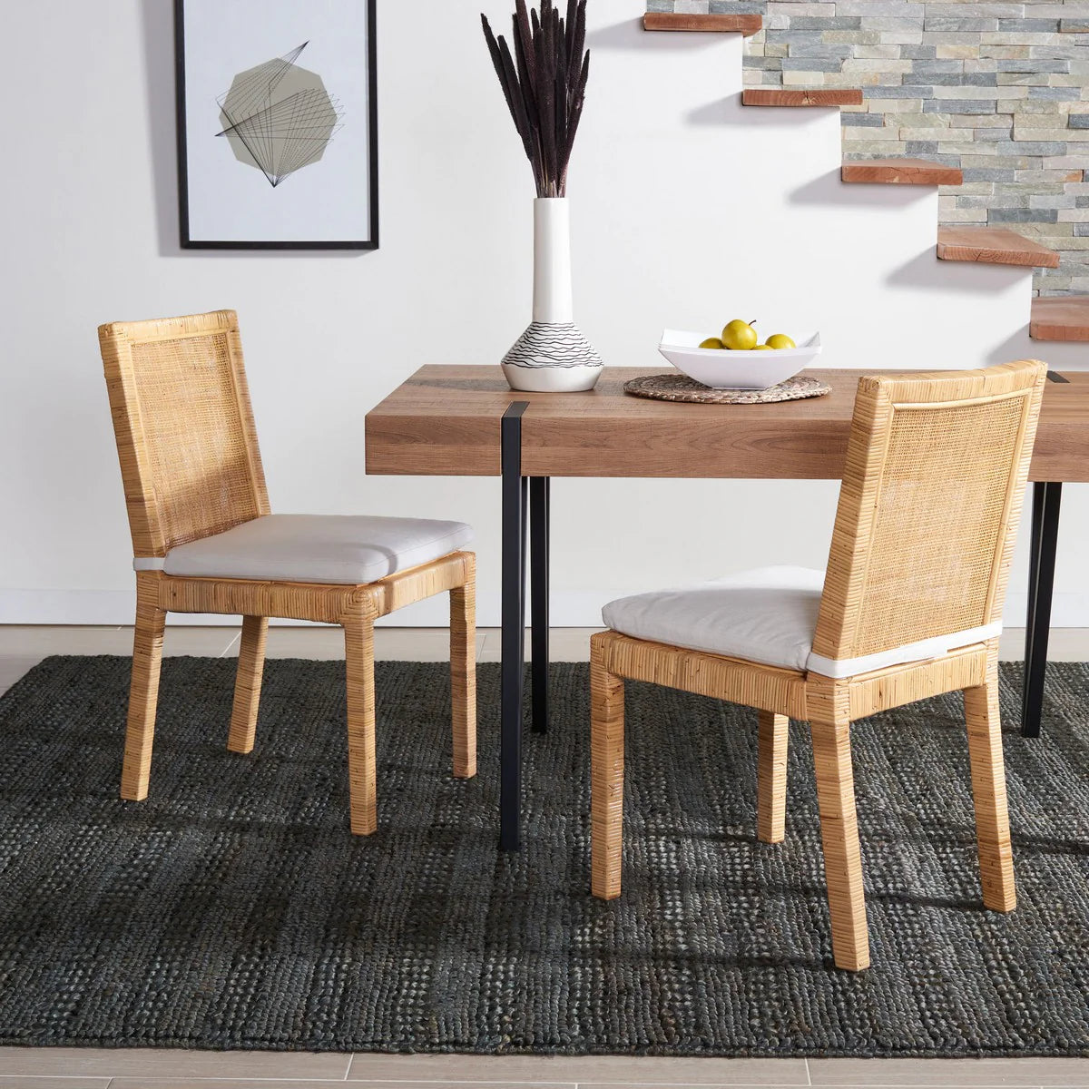 Tojo Cane Dining Chair with Cushion - Elegant and Comfortable Seating with a Natural Touch for Your Dining Area