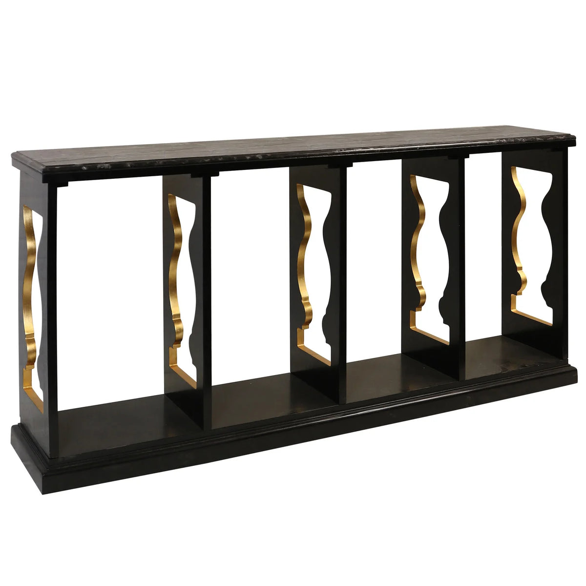 Ebonized Black & Gold FInished Veneer on Mahogany Console