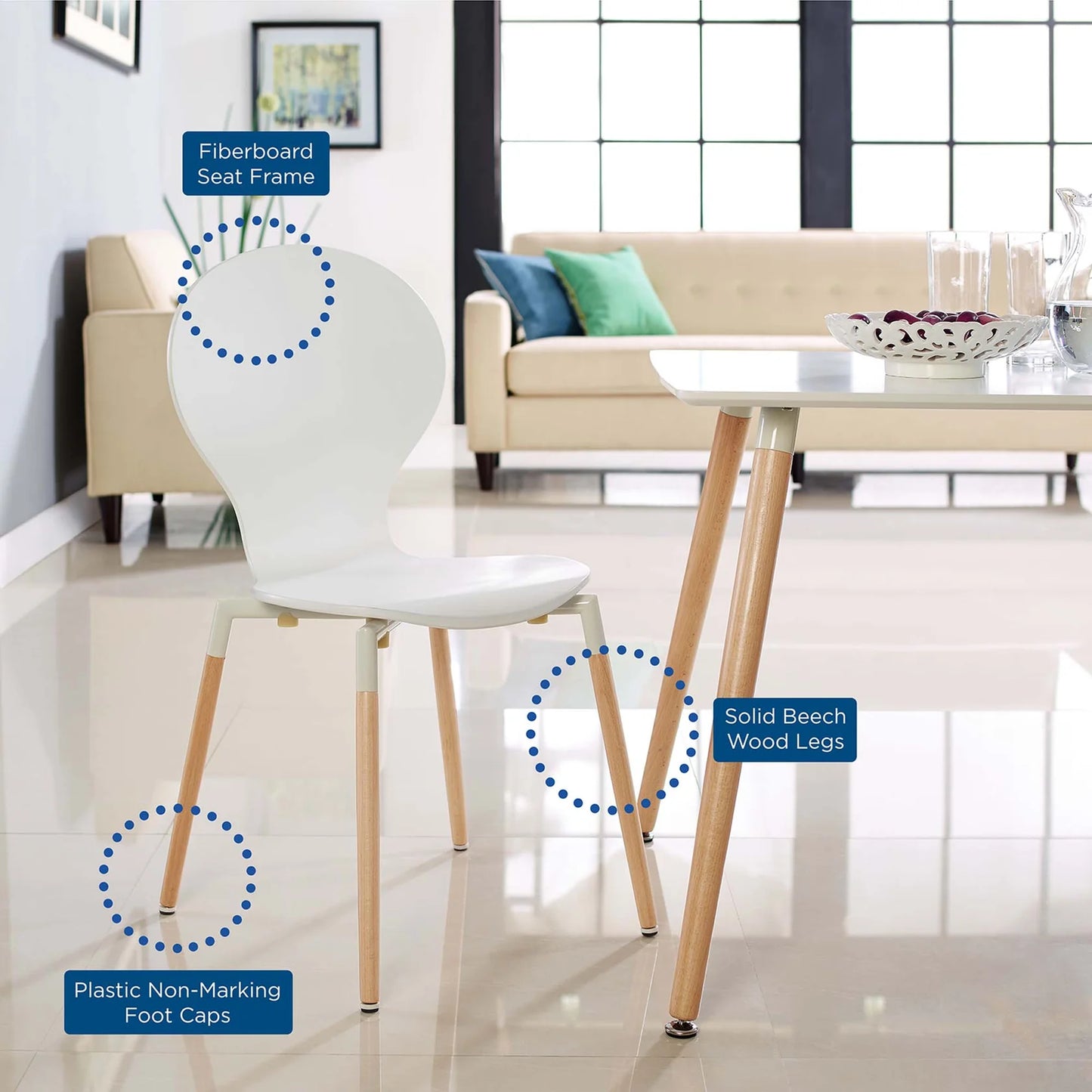 Path Dining Chair – A sleek and durable chair with solid beech wood legs and a sturdy fiberboard frame offering comfort and support for your dining space.