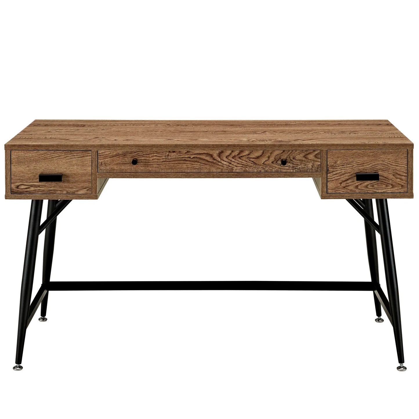 Surplus Industrial Modern Office Desk - Wood Grain Top, Storage Drawers, and Adjustable Glides for Functional Style