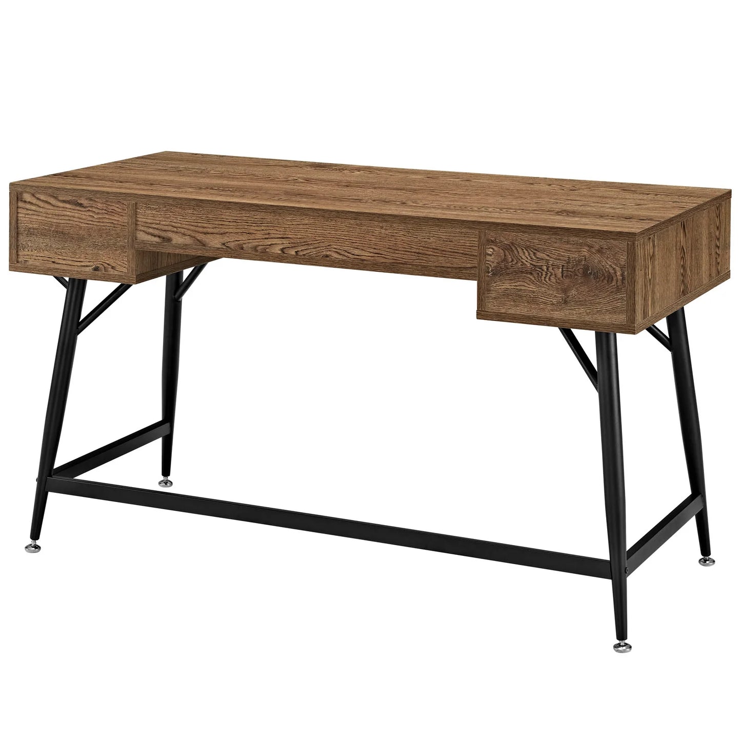 Surplus Industrial Modern Office Desk - Wood Grain Top, Storage Drawers, and Adjustable Glides for Functional Style