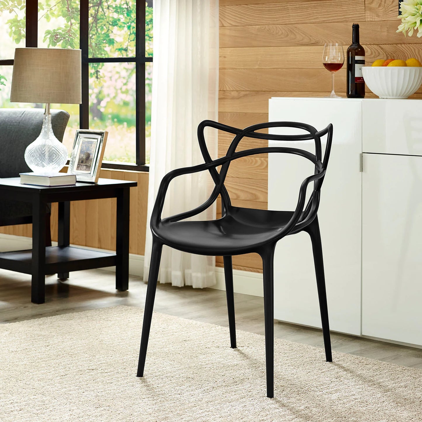 Entangled Dining Armchair β Modern Easy-Clean Plastic with Non-Marking Foot Caps for Stylish Comfort