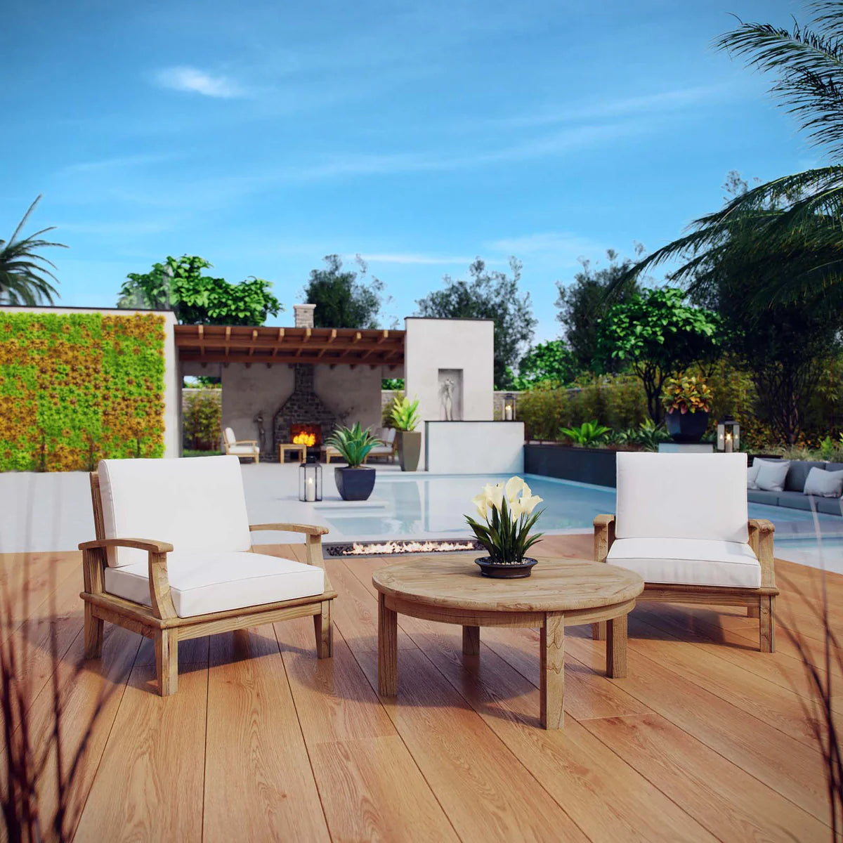 Marina 3-Piece Outdoor Patio Teak Set - Elegant and Durable Seating for Relaxed Outdoor Living