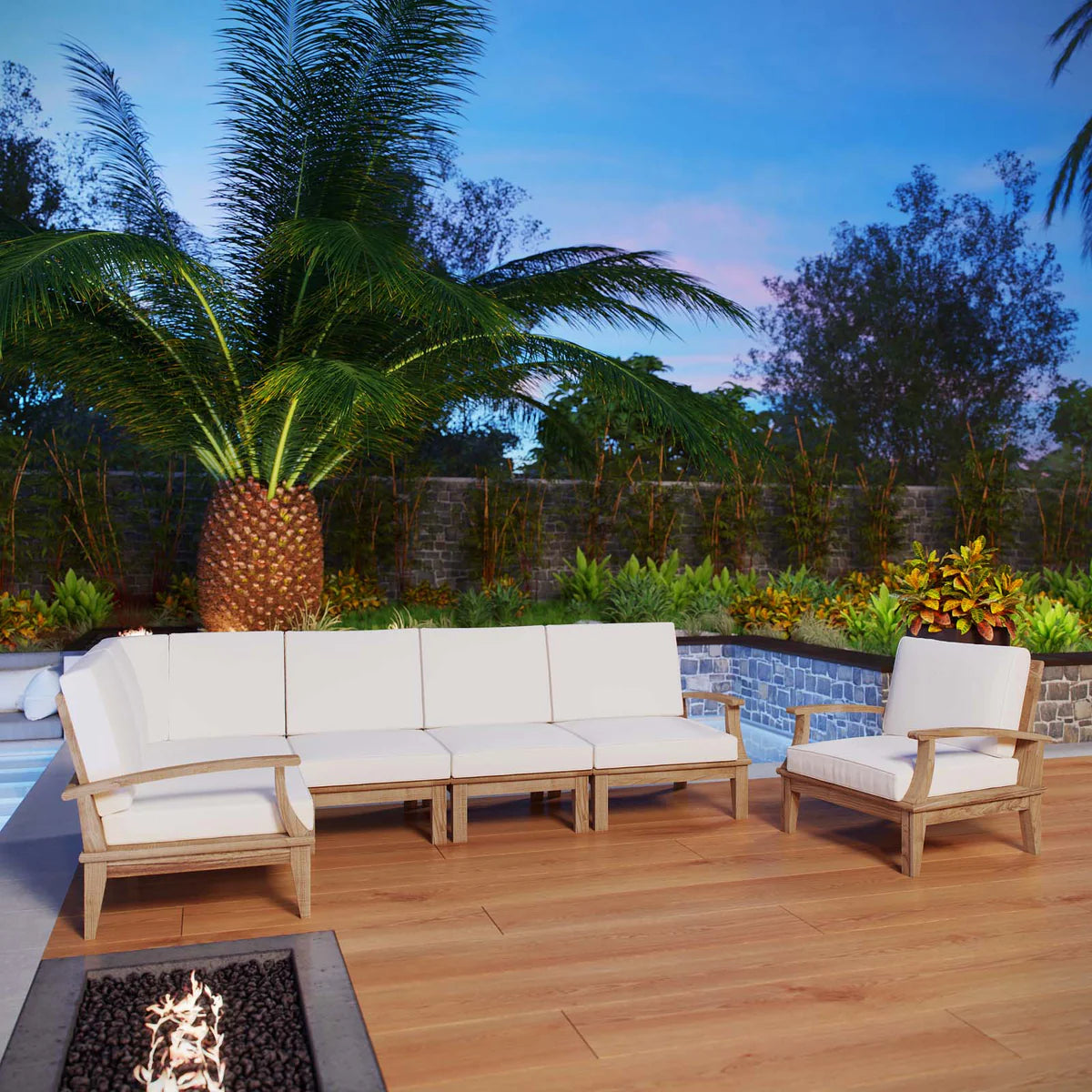 Marina 6-Piece Teak Sectional Sofa Set – Elegant Outdoor Seating with Weather-Resistant Cushions for Lasting Comfort and Style