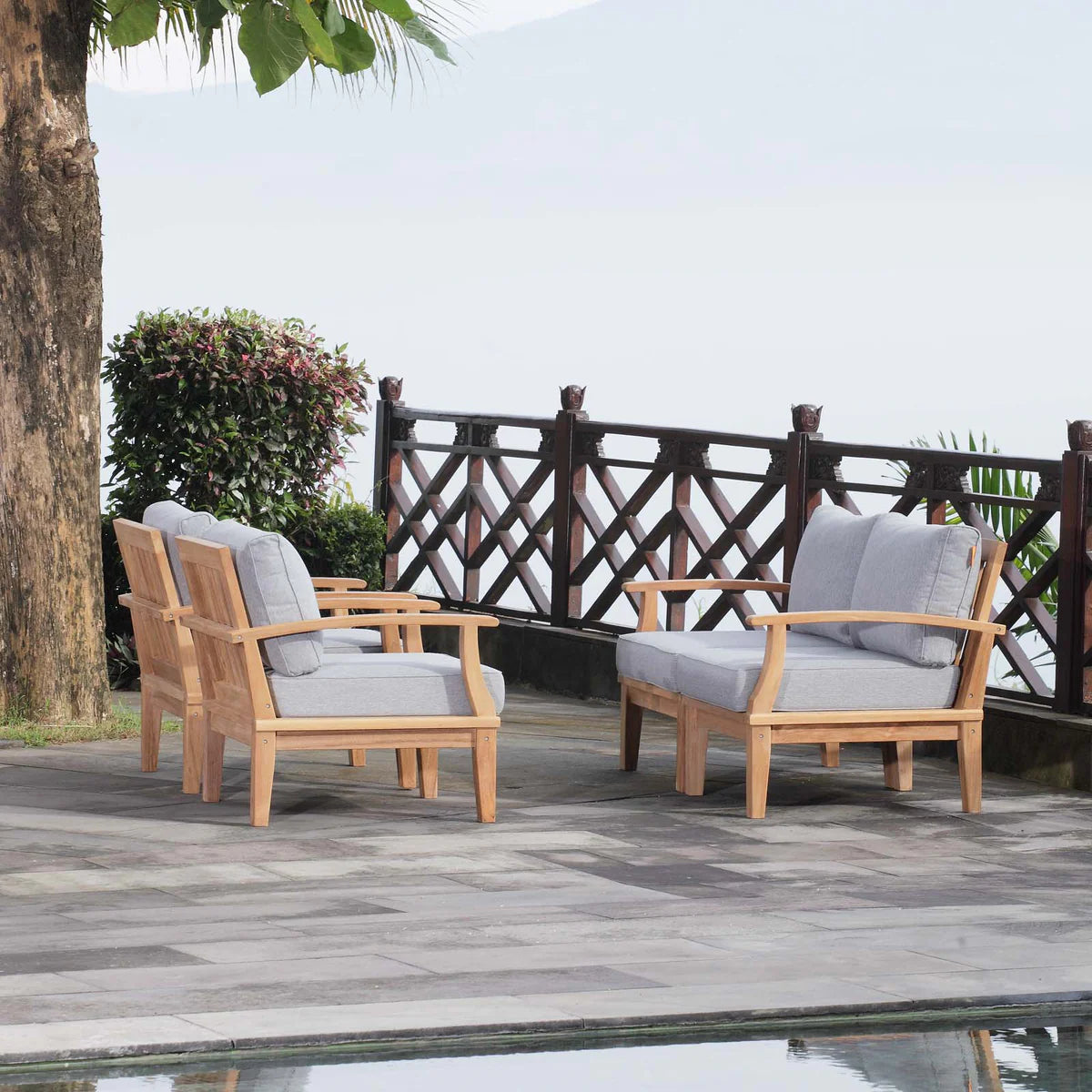 Marina 4-Piece Teak Outdoor Sofa Set – Stylish and Durable Patio Furniture for Comfortable Outdoor Living
