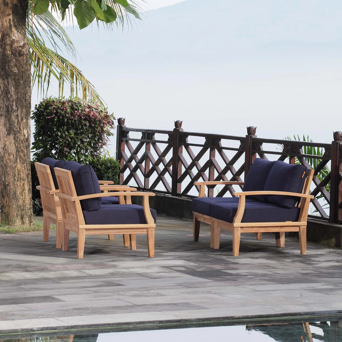 Marina 4-Piece Teak Outdoor Sofa Set – Stylish and Durable Patio Furniture for Comfortable Outdoor Living