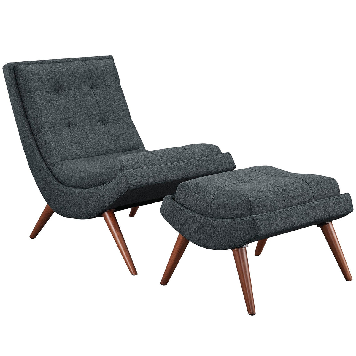 Ramp Modern Upholstered Lounge Chair Set with Ottoman