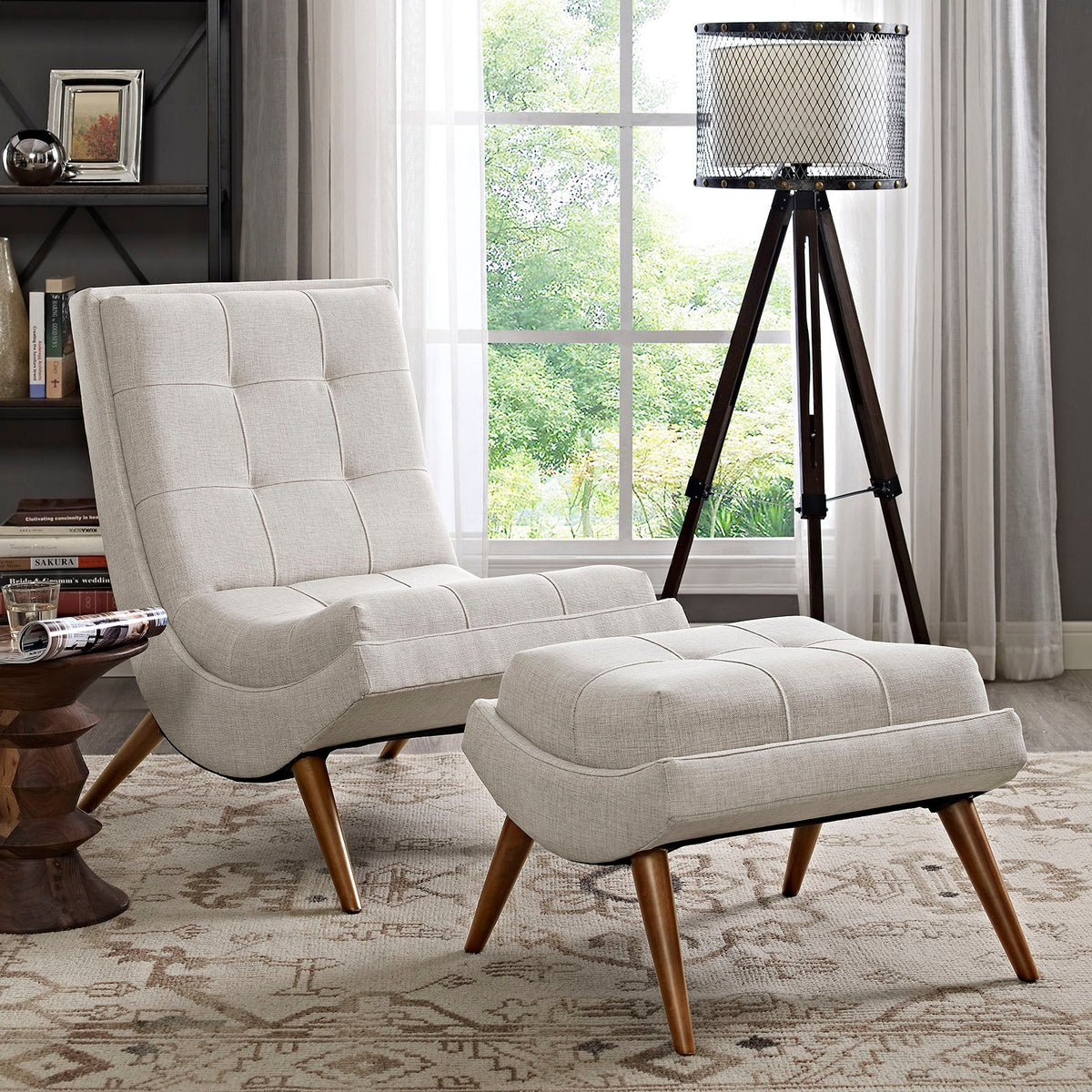 Ramp Modern Upholstered Lounge Chair Set with Ottoman