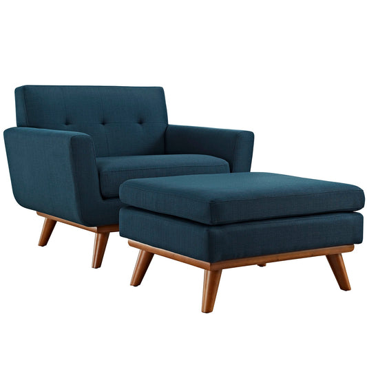 Engage Armchair and Ottoman Set β 2-Piece Upholstered Lounge Seating with Wood Legs