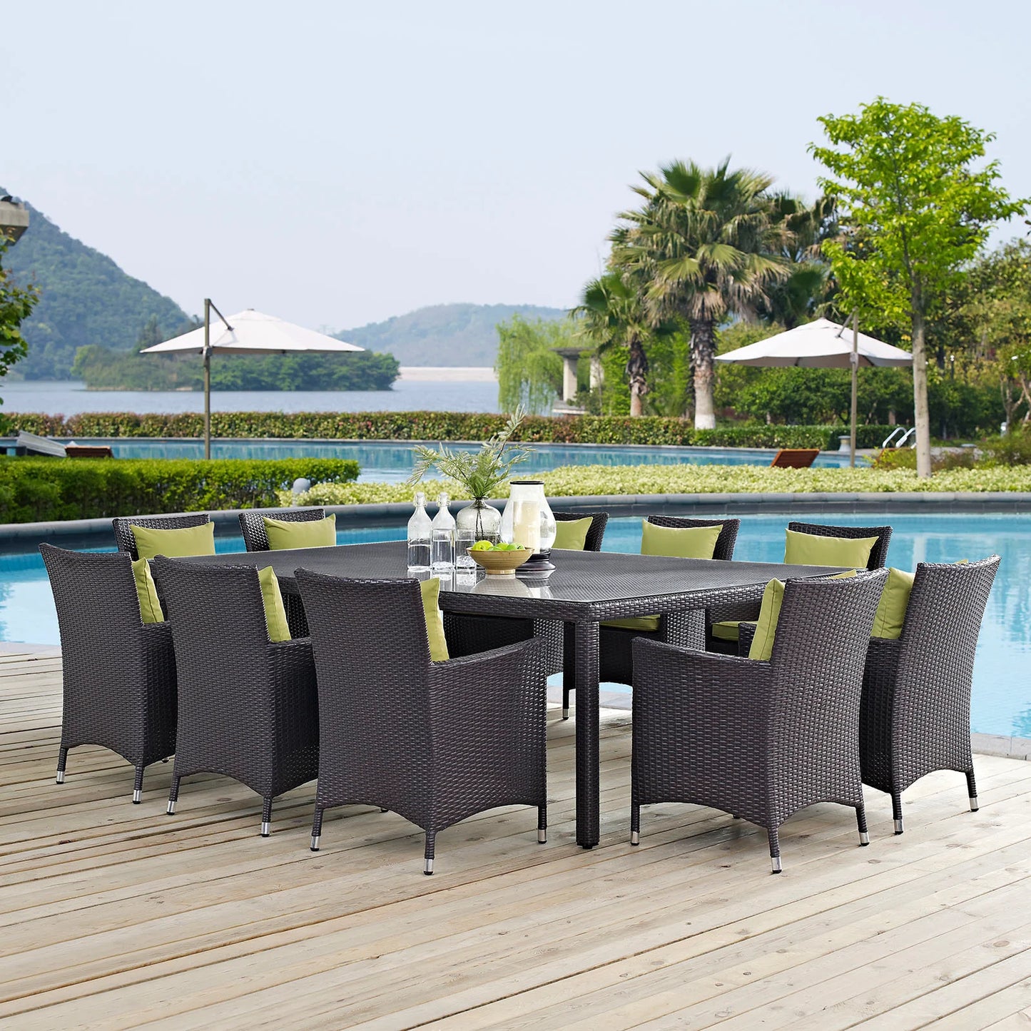 Convene 11-Piece Outdoor Patio Dining Set – All-Weather Wicker Sectional with Dining Table & Cushioned Chairs