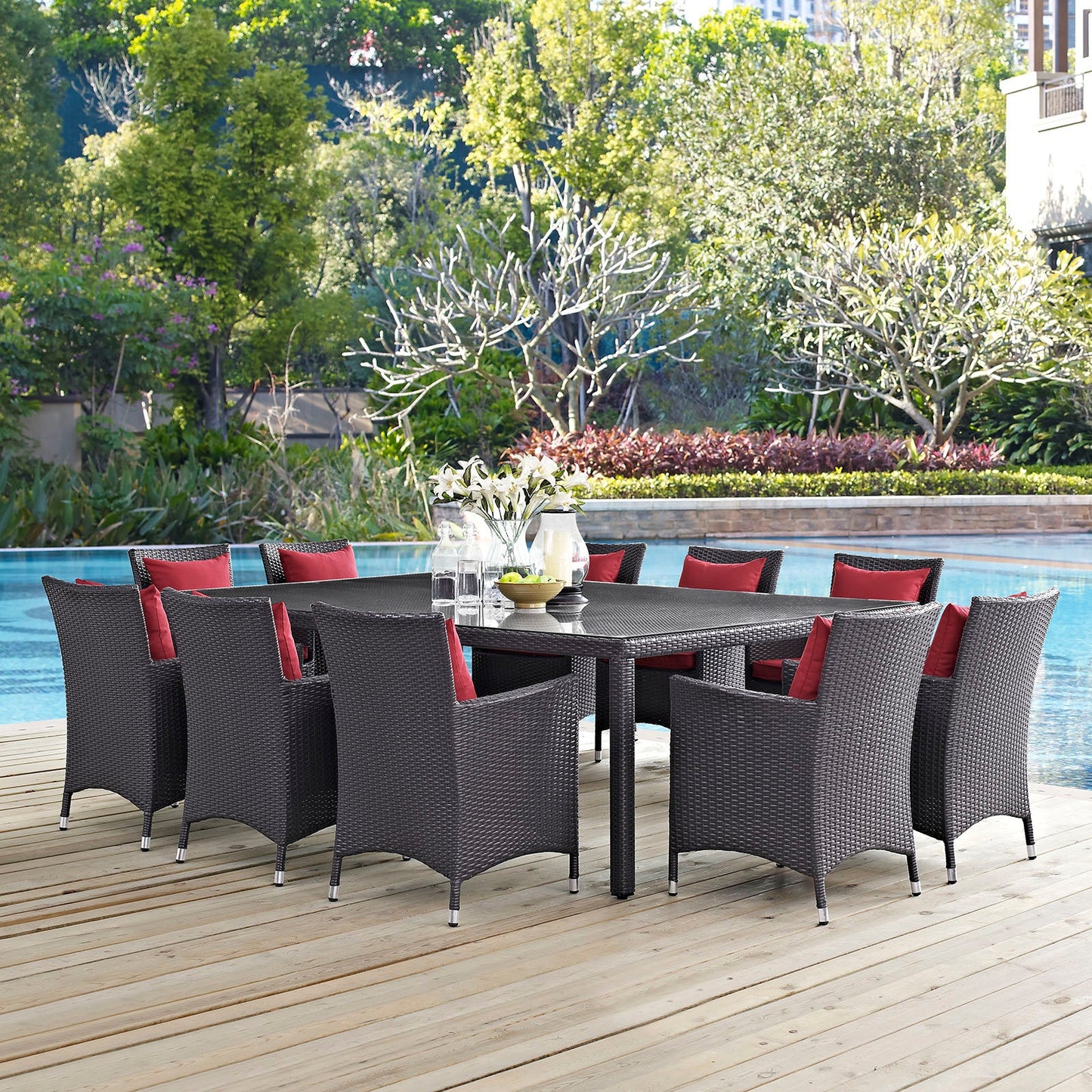 Convene 11-Piece Outdoor Patio Dining Set – All-Weather Wicker Sectional with Dining Table & Cushioned Chairs