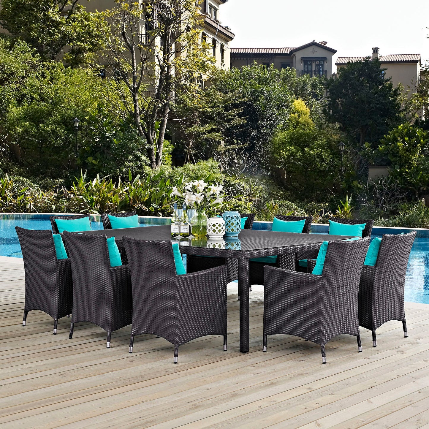 Convene 11-Piece Outdoor Patio Dining Set – All-Weather Wicker Sectional with Dining Table & Cushioned Chairs