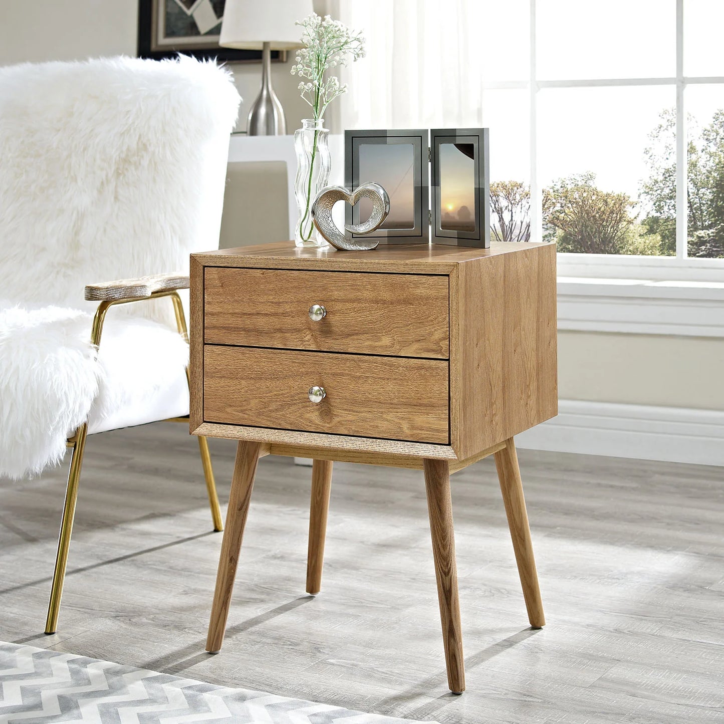 Dispatch Nightstand - Mid-Century Modern Design with Sleek Storage Drawers for Elegant Bedrooms in Natural Finish