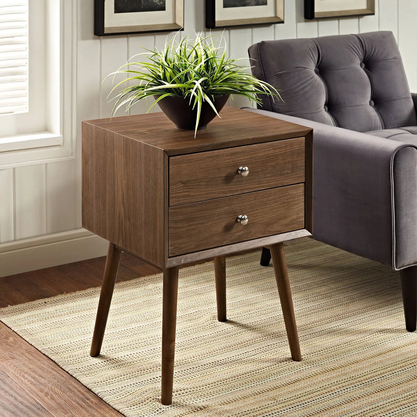 Dispatch Nightstand β Mid-Century Modern Design with Sleek Storage Drawers in Natural Finish
