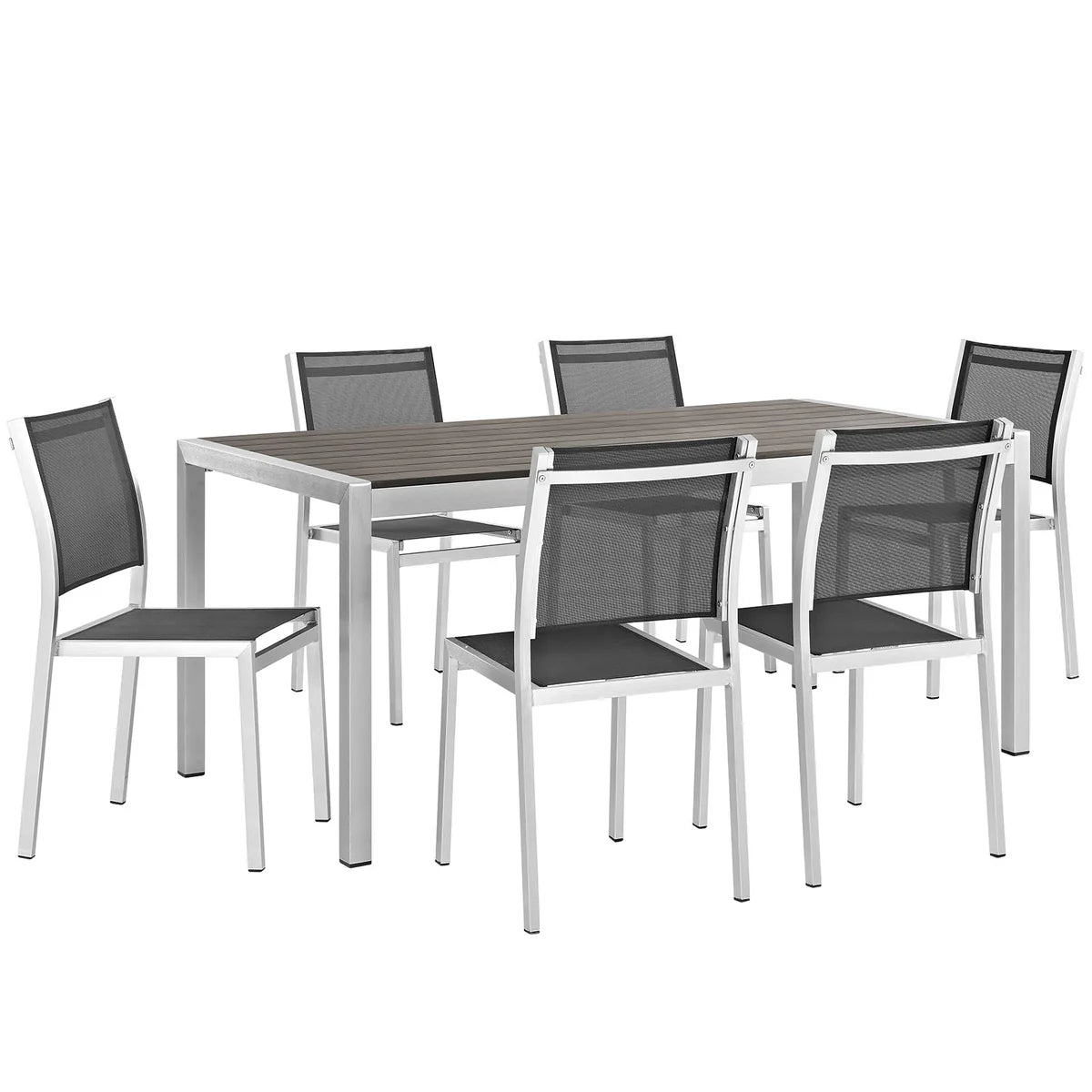 Shore 7-Piece Outdoor Patio Aluminum Dining Set in Silver and Black - Sleek and Durable Dining Set for Modern Outdoor Entertaining