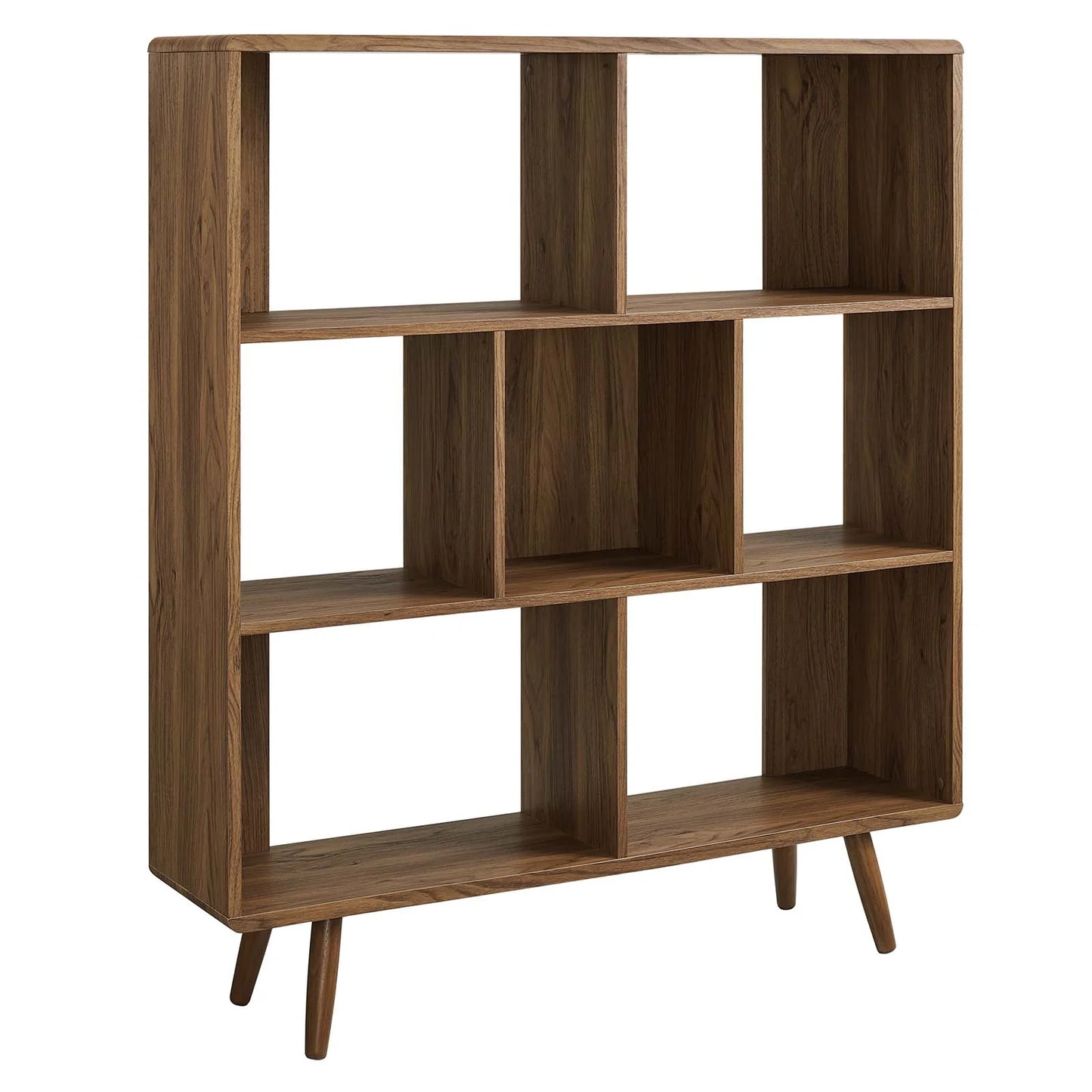 Transmit 7-Shelf Wood Grain Bookcase – Modern Vertical Bookshelf for Living Room or Office