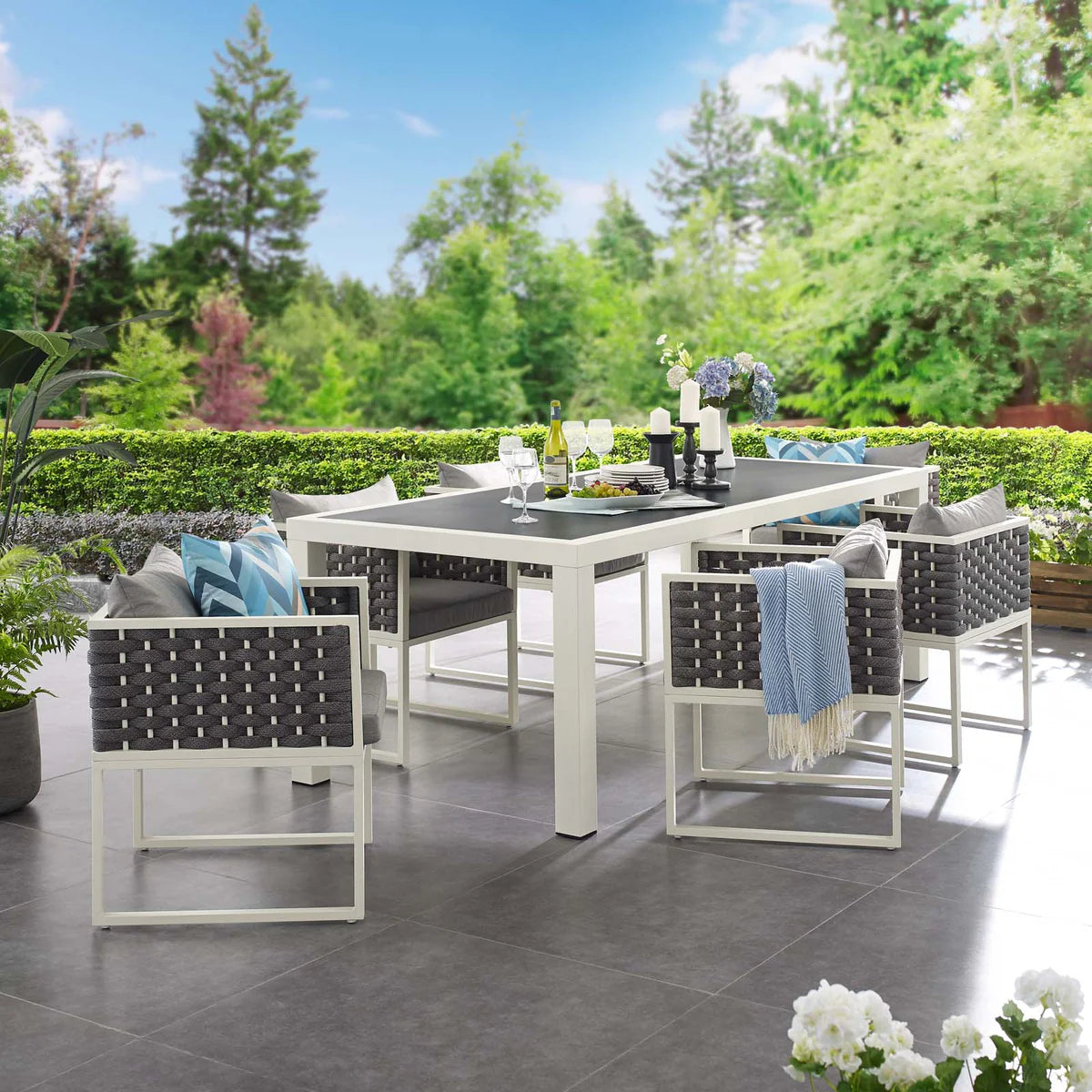 Stance 7-Piece Outdoor Patio Aluminum Dining Set - Sleek and Durable Dining for Modern Outdoor Entertaining