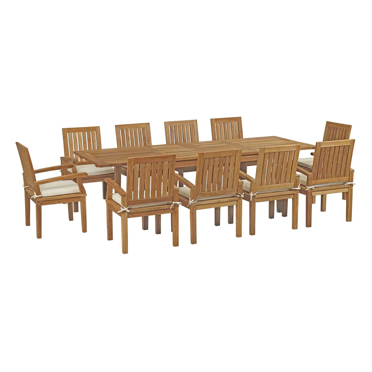 Marina 11-Piece Outdoor Patio Teak Dining Set in Natural White - Elegant and Spacious Dining Set for Luxurious Outdoor Gatherings