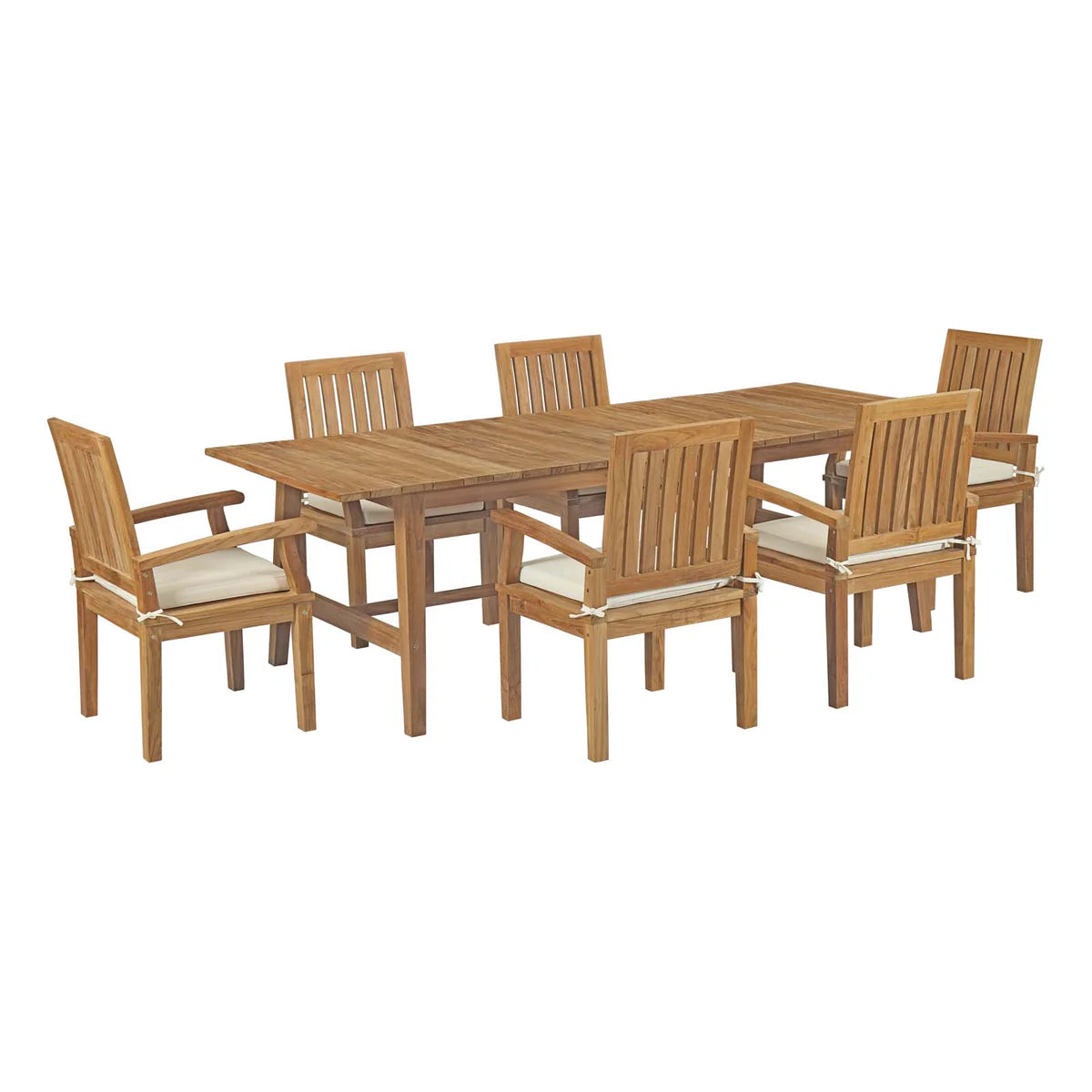 Marina 7-Piece Teak Wood Dining Set – Elegant Design with All-Weather Cushions and UV Protection for Outdoor Comfort and Durability