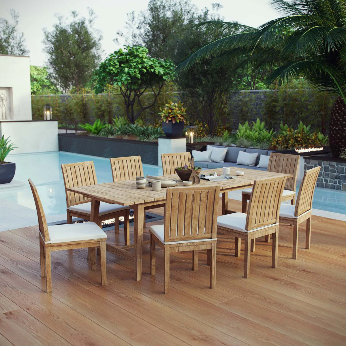 Marina 9-Piece Teak Patio Dining Set – Elegant and Durable Outdoor Dining Furniture for Entertaining