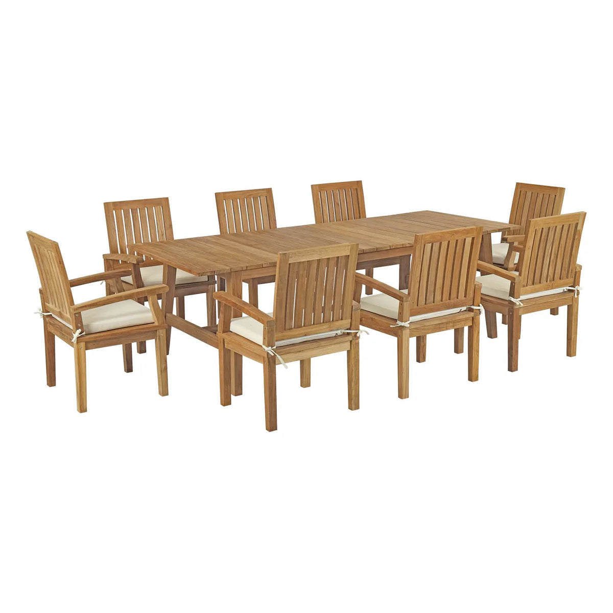 Marina 9-Piece Luxurious Teak Wood Patio Dining Set with All-Weather Cushions β White, Natural White Outdoor Dining Furniture for Elegant Entertaining