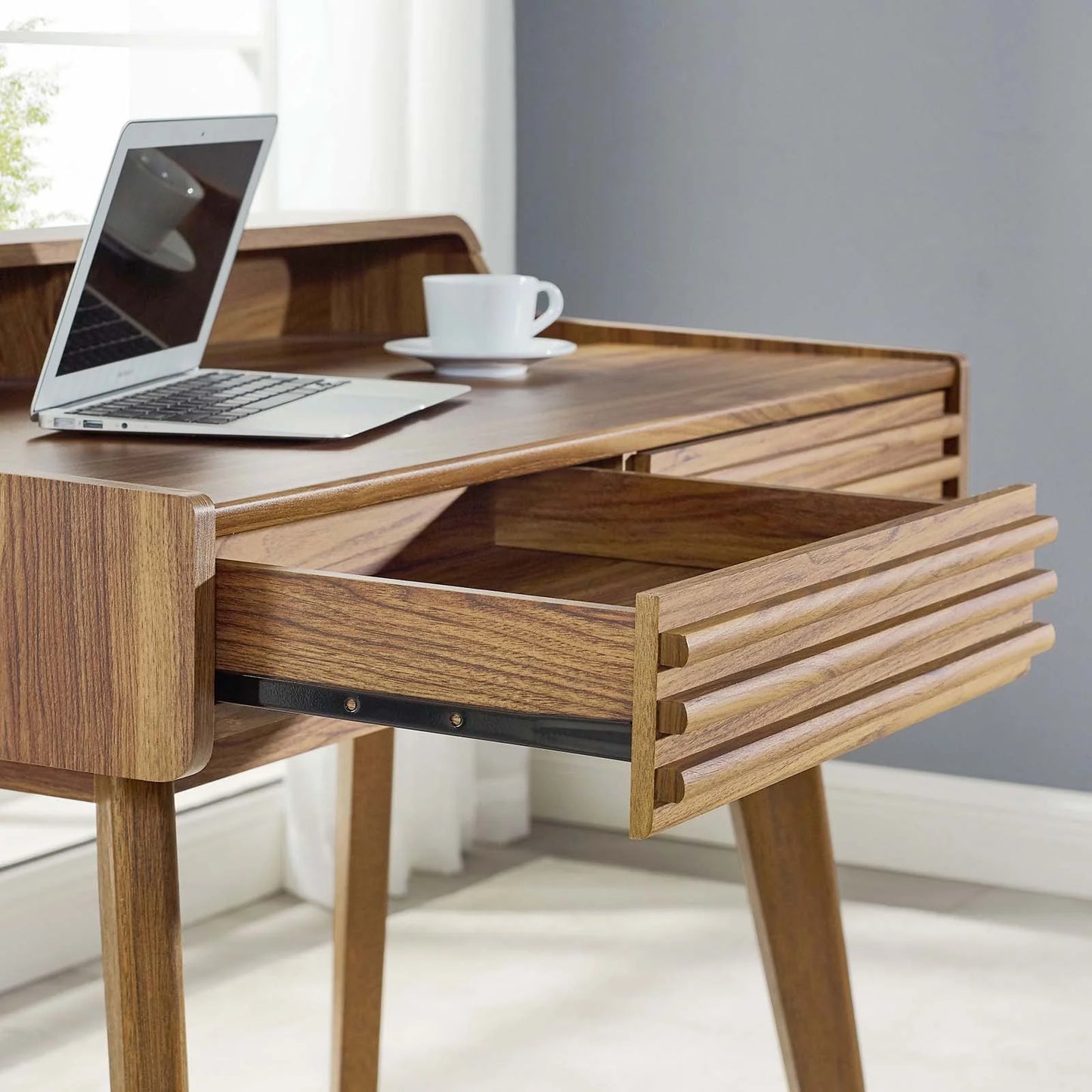 Render Writing Desk β Mid-Century Modern Style with Smooth Walnut Finish & Full-Extension Drawers