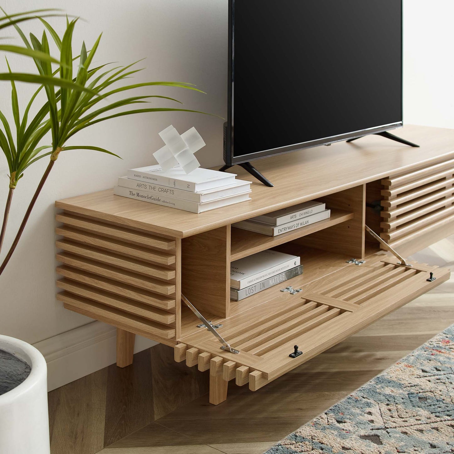 Render 71" TV Stand in Walnut - Modern TV Console with Elegant Storage