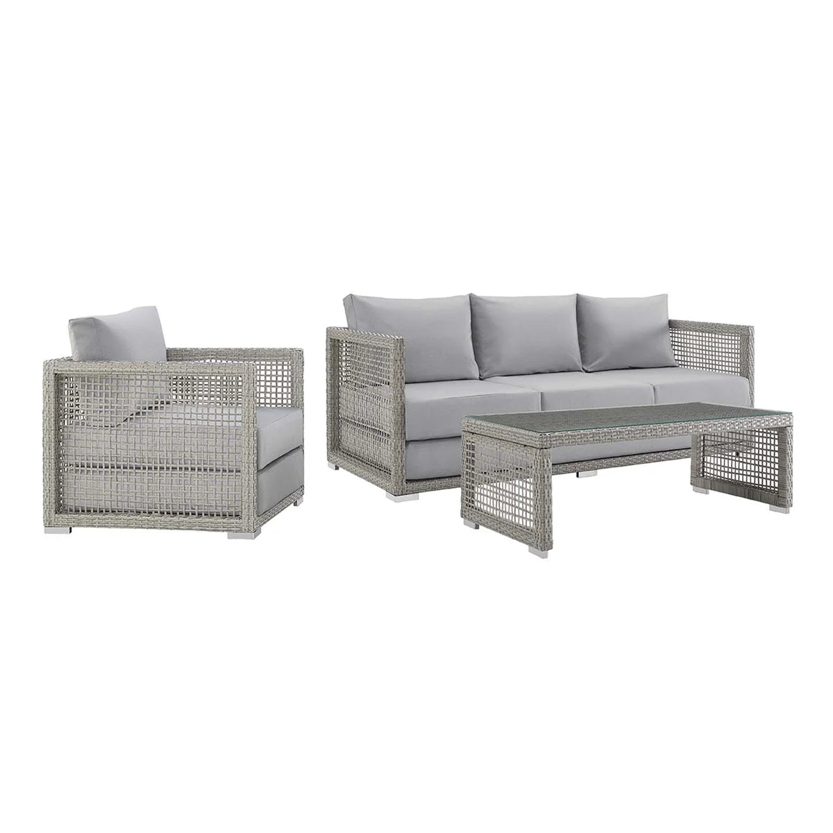 Aura 3-Piece Outdoor Patio Wicker Rattan Set - Cozy and Stylish Seating for Compact Outdoor Spaces